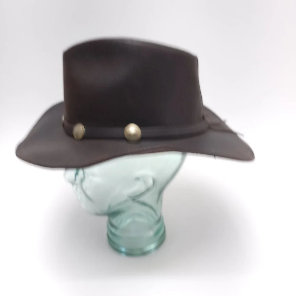 Henschel Hat Co. Brown Leather Western Buffalo Nickel Coin Banded Hat‎ Sz M